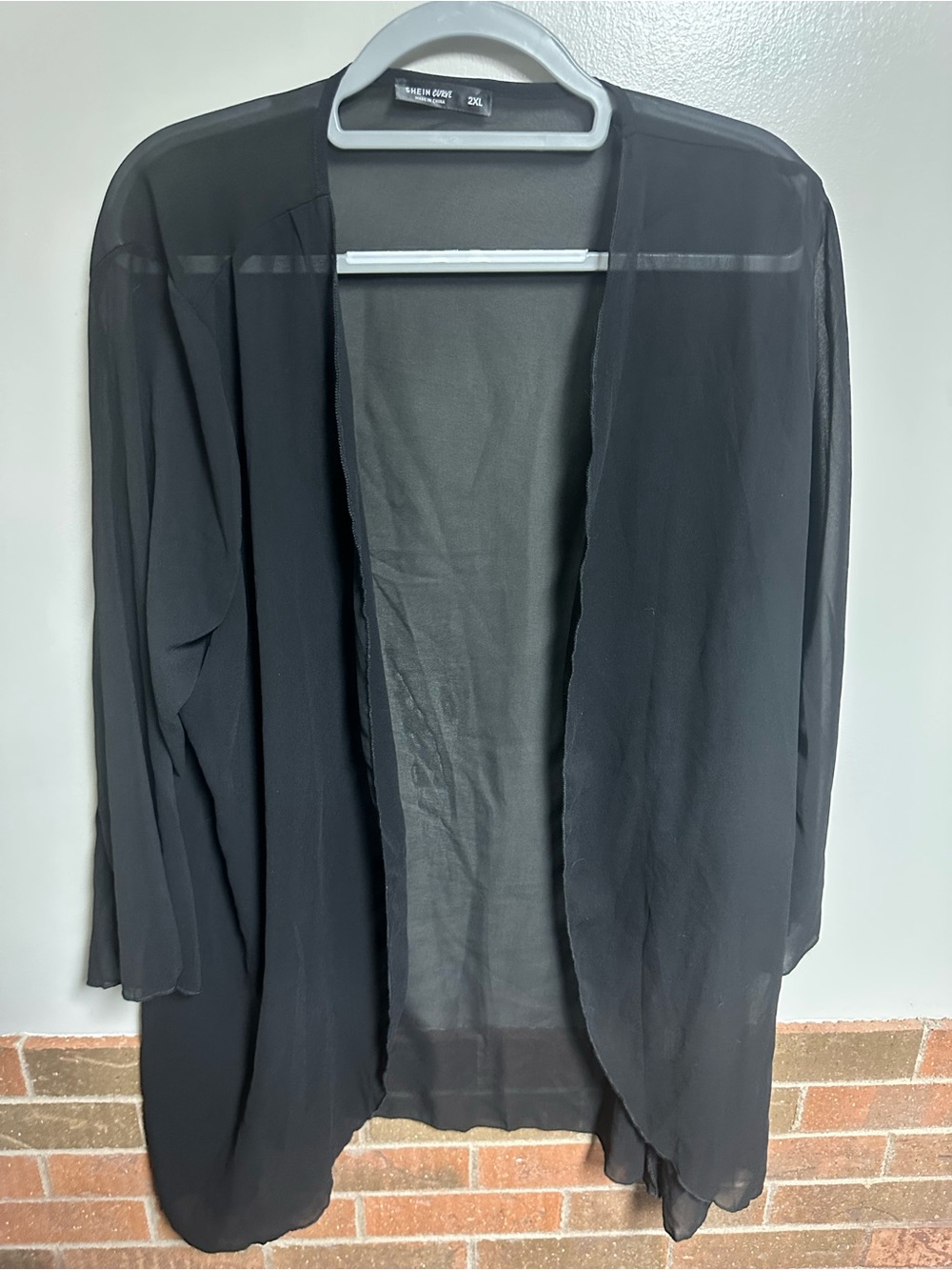 SHEIN Black Sheer Open-Front Draped Blazer